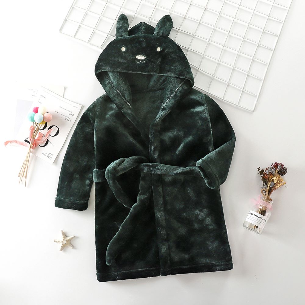 Unisex Flannel Hooded Bathrobe with Rabbit Design for Children