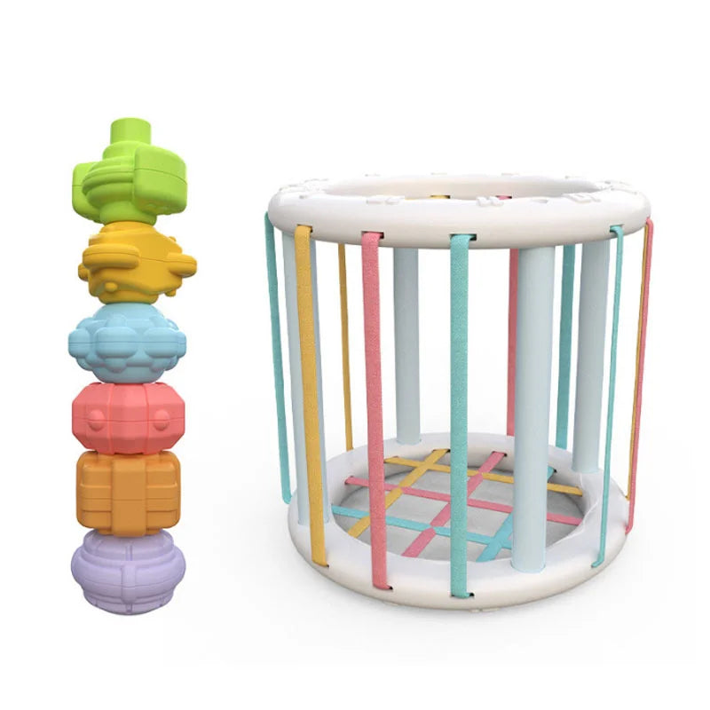 Happy Tiny Mart ABS Plastic Multi-Sensory Shape Sorting Cube with Elastic Bands