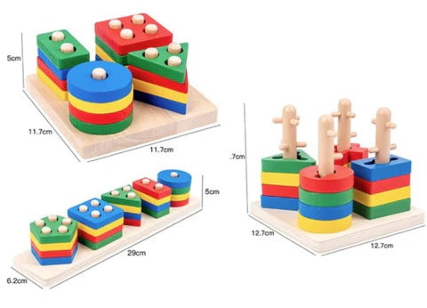 Happy Tiny Mart Natural Wood Geometric Multi-Shape Sorting and Stacking Toy-HappyTinyMart