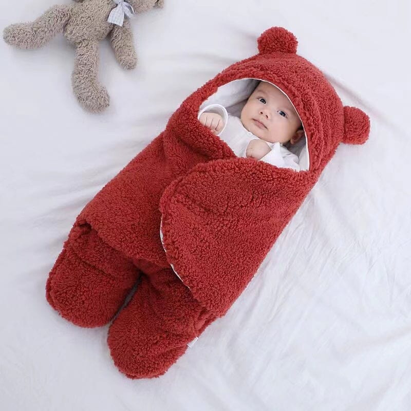 Cotton and Berber Fleece Hooded Baby Swaddle Sleeping Bag with Legs