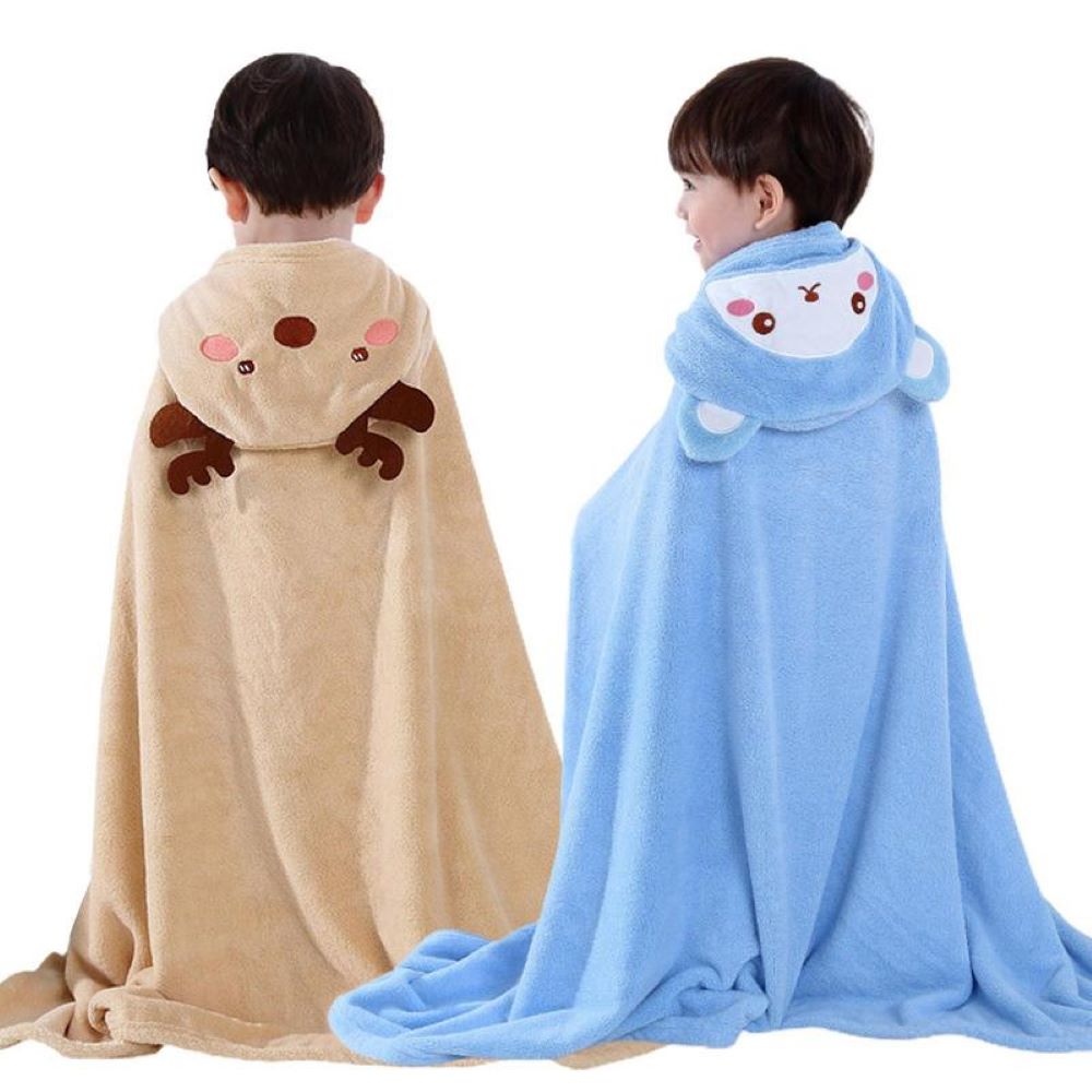 Happy Tiny Mart High-Density Coral Fleece Hooded Animal Bath Towel for Infants