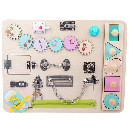Happy Tiny Mart Natural Wood Sensory Board with Locks Latches and Gears