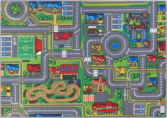 Polyamide Fiber City Map Printed Play Rug with Non-Slip Latex Backing