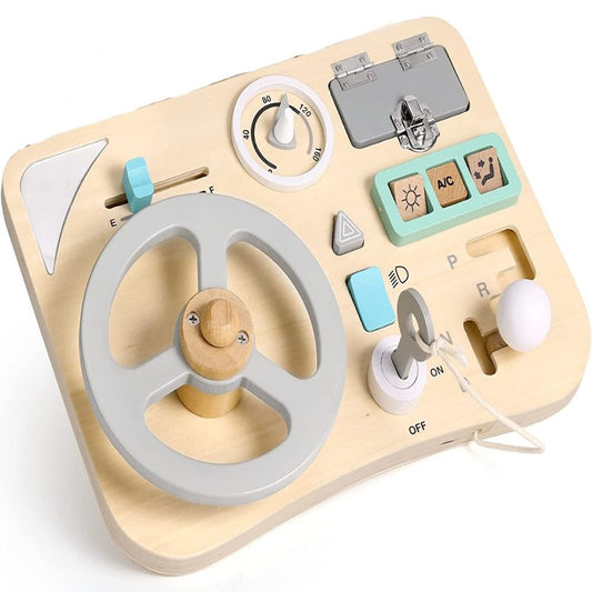 Natural Wood Automotive Dashboard Learning Board with Steering Wheel Controls