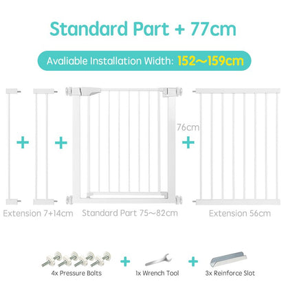 Adjustable Metal Stair Safety Gate for Residential Doorway and Staircase Barrier
