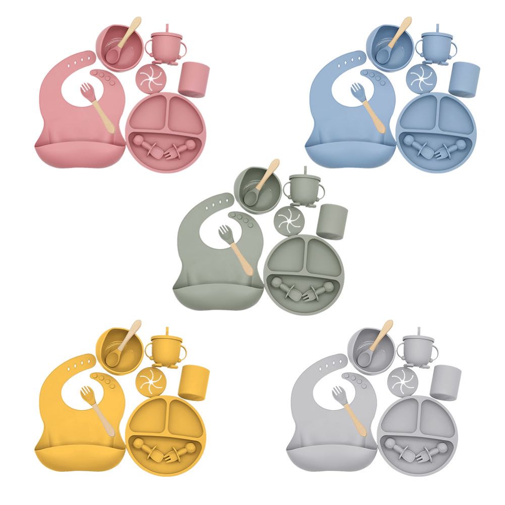 Happy Tiny Mart Silicone Tableware Set for Infant Self-Feeding Operations