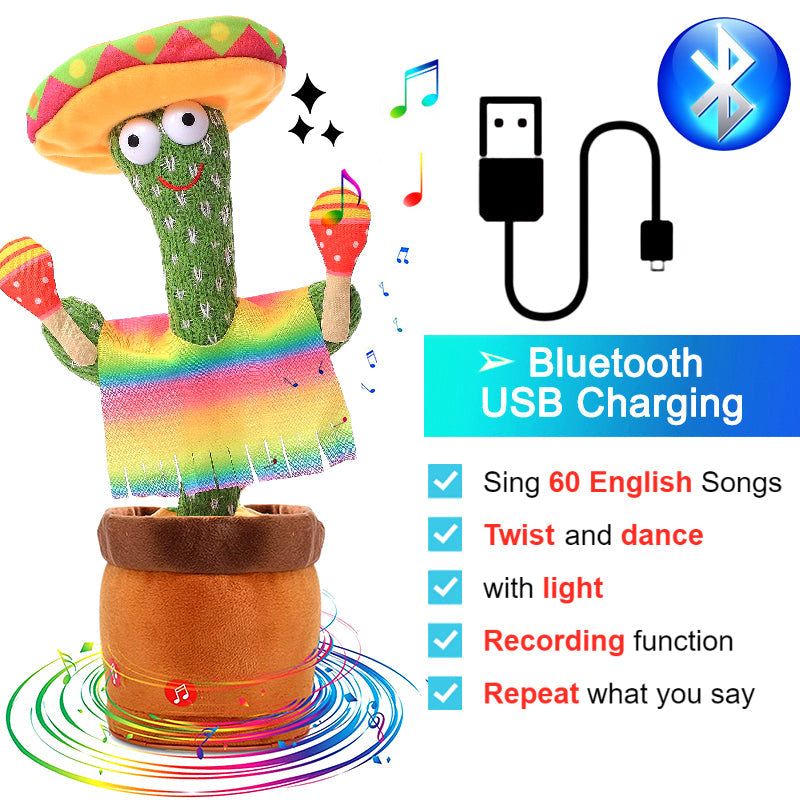 Rechargeable Textile Electronic Cactus Toy with Dancing and Recording Functions