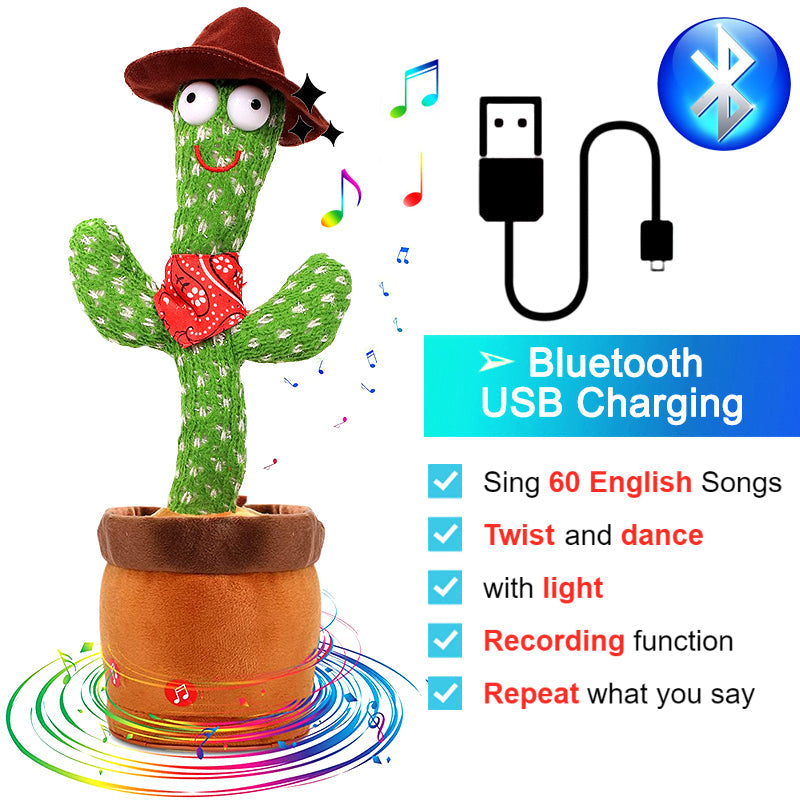 Rechargeable Textile Electronic Cactus Toy with Dancing and Recording Functions