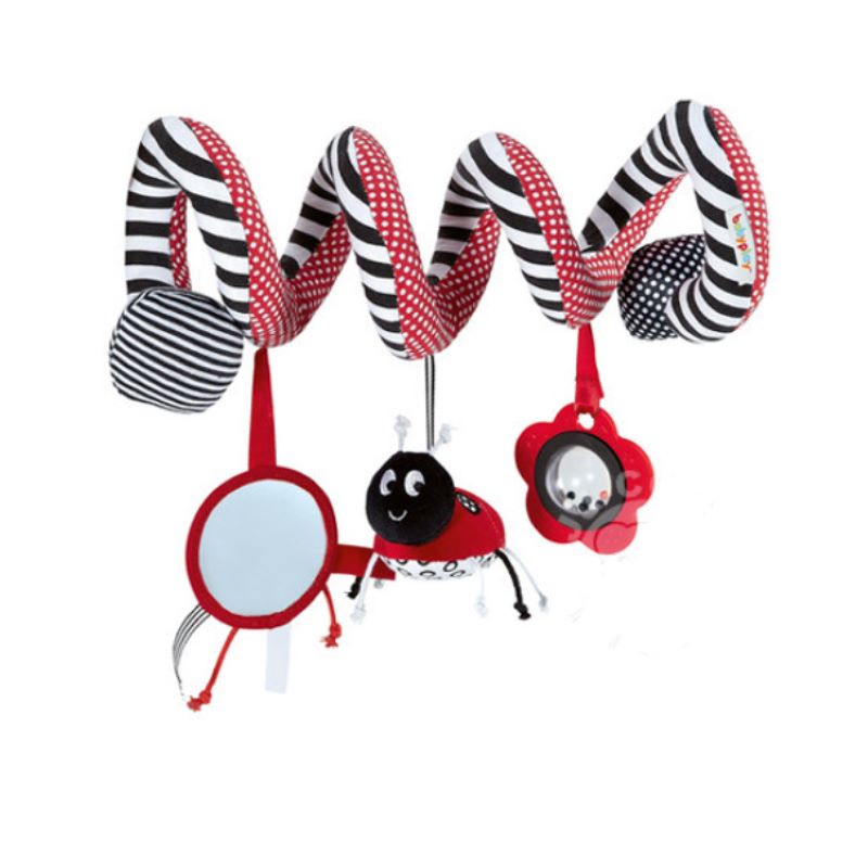 Plush Spiral Activity Toy for Stroller and Crib Rails with Mirror