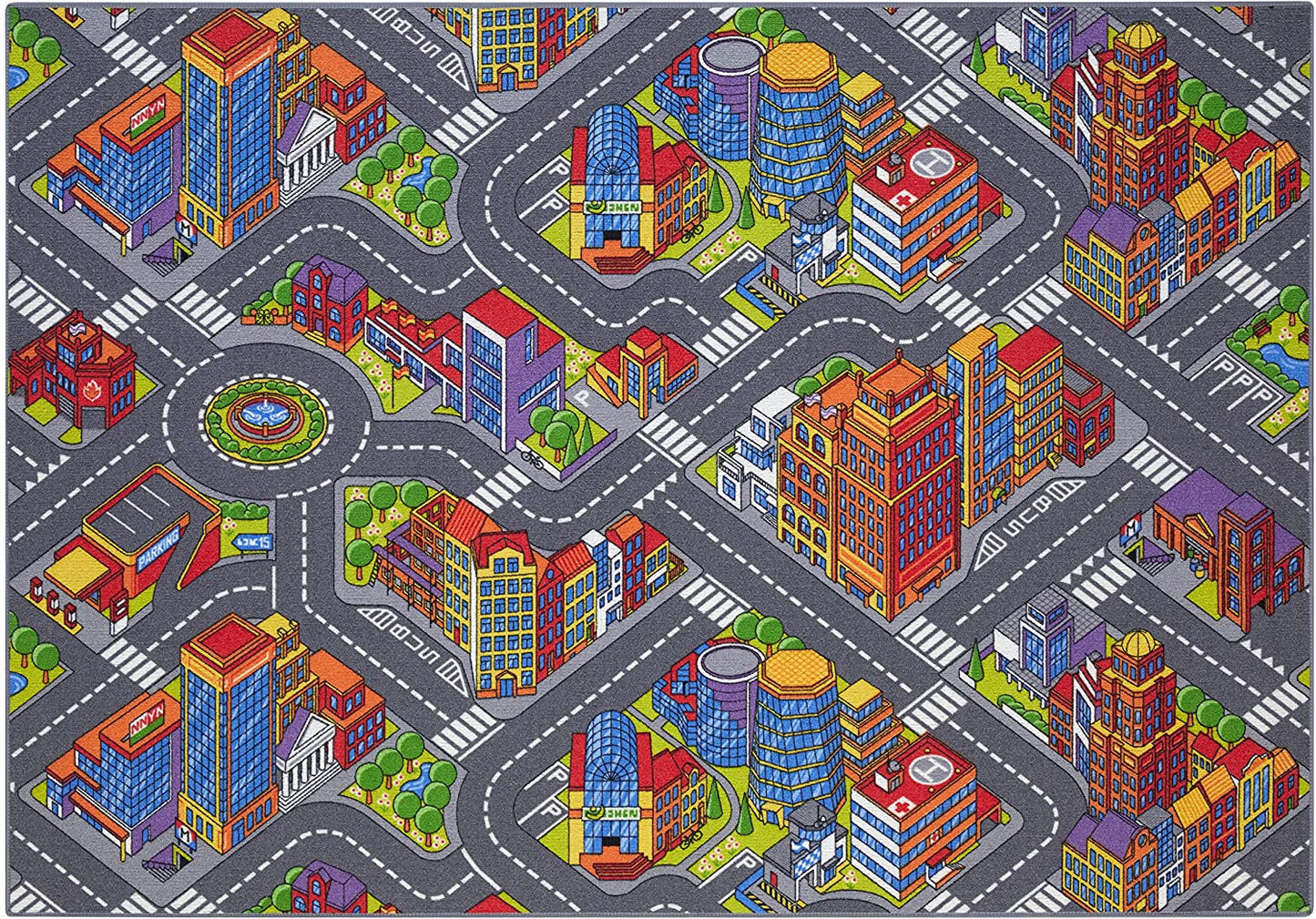 Polyamide Fiber City Map Printed Play Rug with Non-Slip Latex Backing