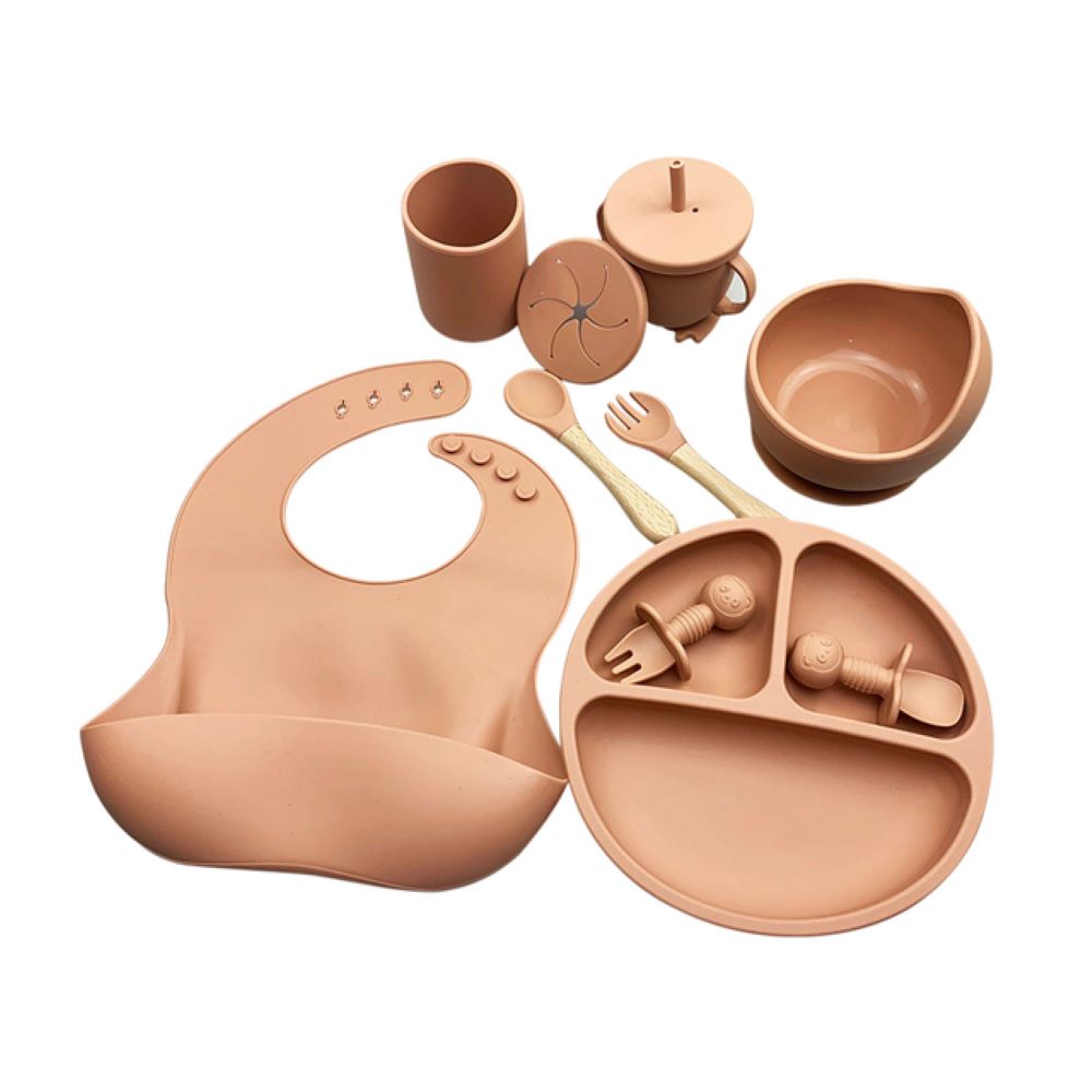 Happy Tiny Mart Silicone Tableware Set for Infant Self-Feeding Operations