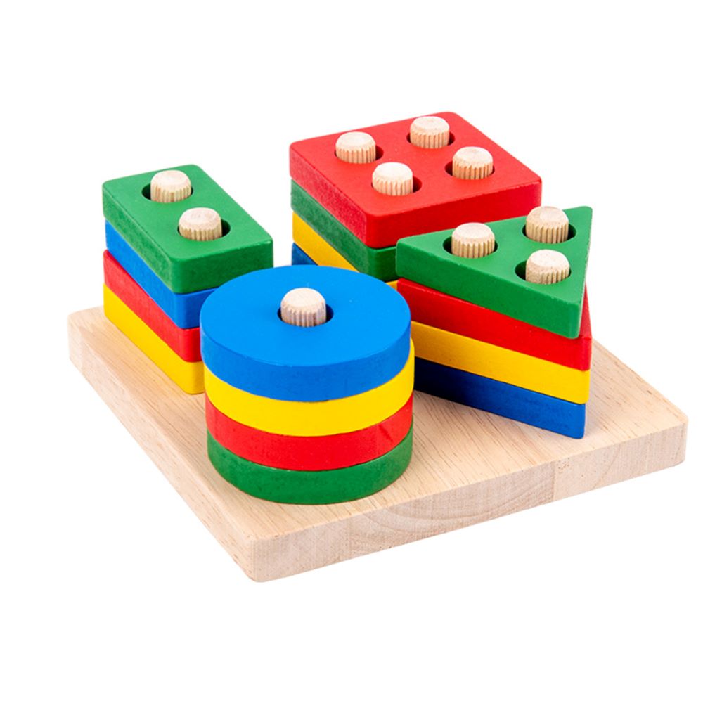 Happy Tiny Mart Wooden Geometric Sorting and Stacking Blocks for Children 1 Year Plus