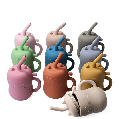 Happy Tiny Mart 250ml Food Grade Silicone Cup with Handles and Straw