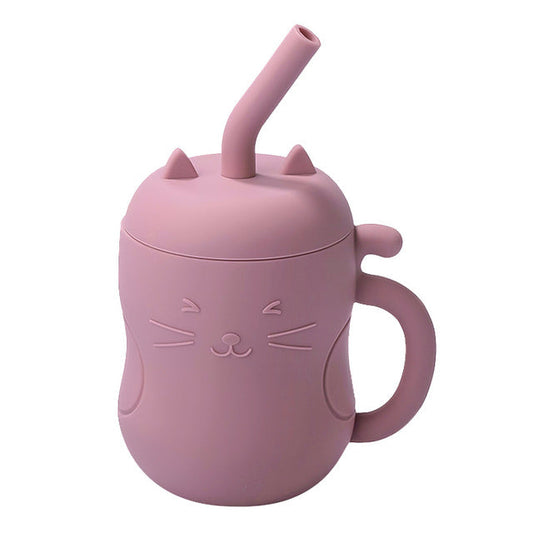 Happy Tiny Mart 250ml Food Grade Silicone Cup with Handles and Straw