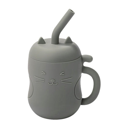 Happy Tiny Mart 250ml Food Grade Silicone Cup with Handles and Straw