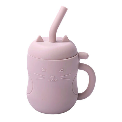 Happy Tiny Mart 250ml Food Grade Silicone Cup with Handles and Straw