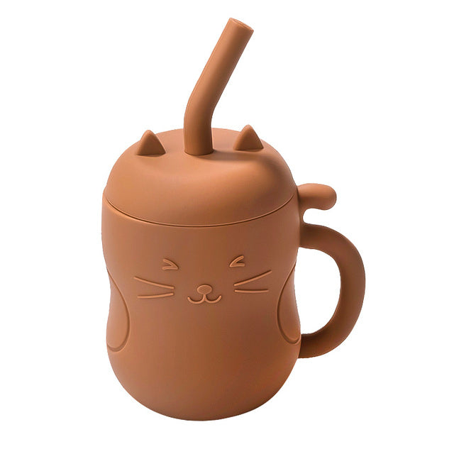 Happy Tiny Mart 250ml Food Grade Silicone Cup with Handles and Straw