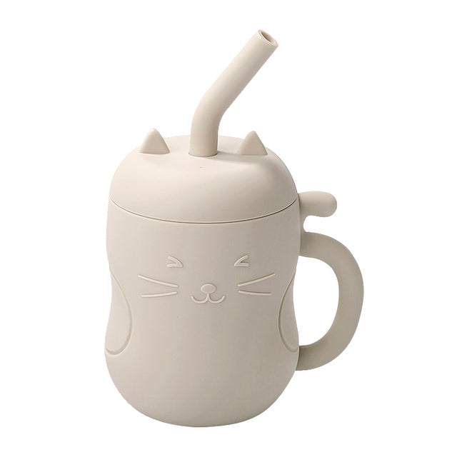 Happy Tiny Mart 250ml Food Grade Silicone Cup with Handles and Straw