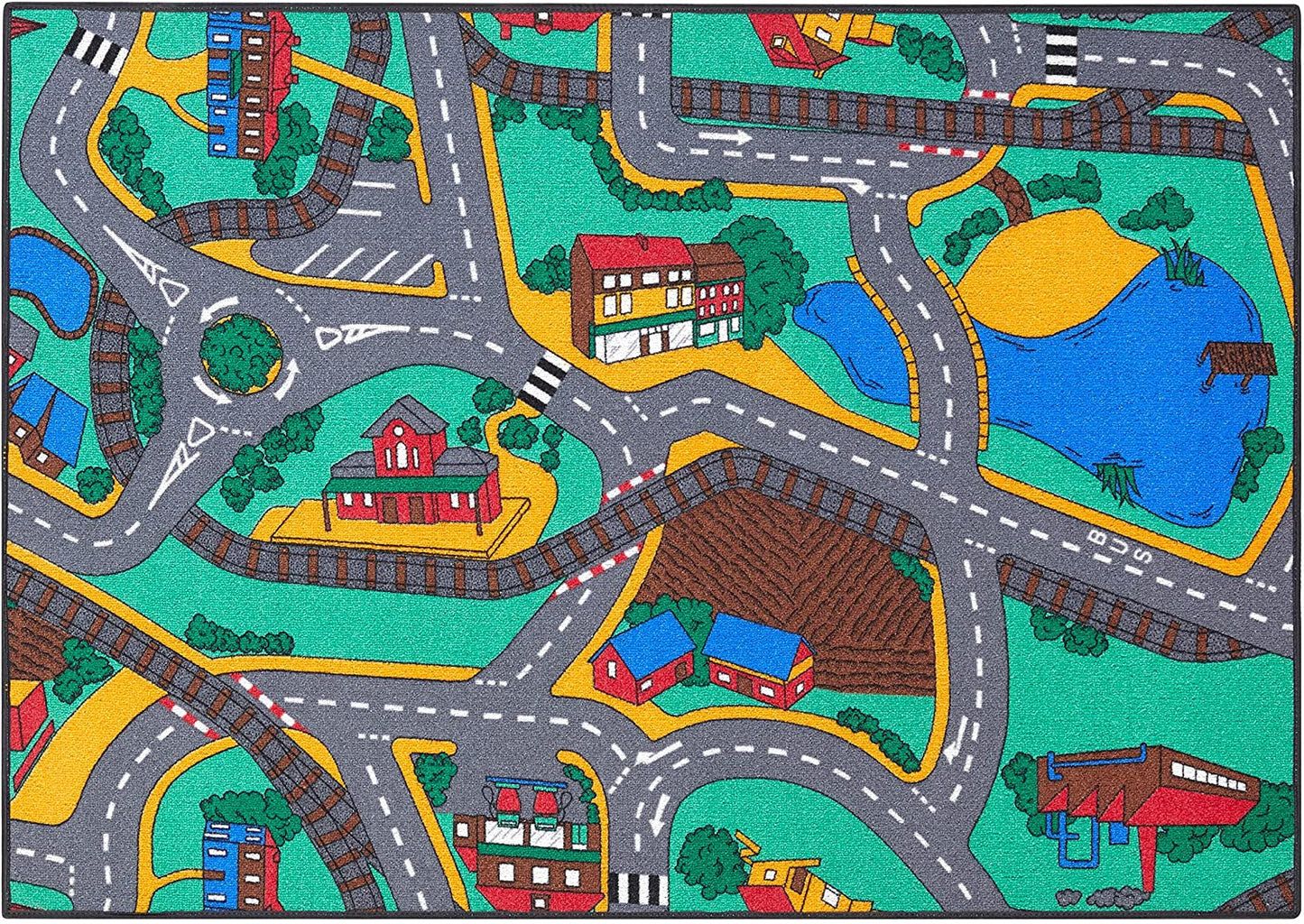 Polyamide Fiber City Map Printed Play Rug with Non-Slip Latex Backing