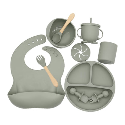 Happy Tiny Mart Silicone Tableware Set for Infant Self-Feeding Operations
