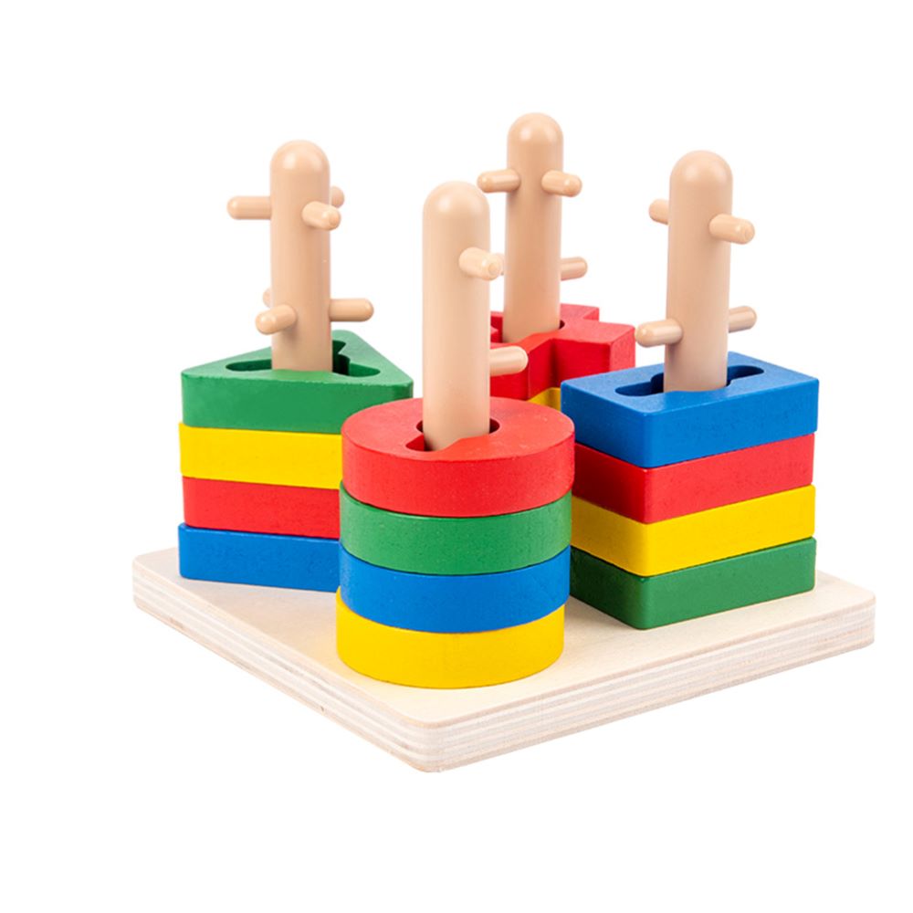 Happy Tiny Mart Wooden Geometric Sorting and Stacking Blocks for Children 1 Year Plus