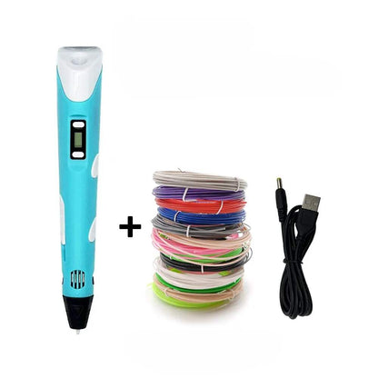 Plastic 3D Printing Pen with LCD Screen and PLA Filament Kit