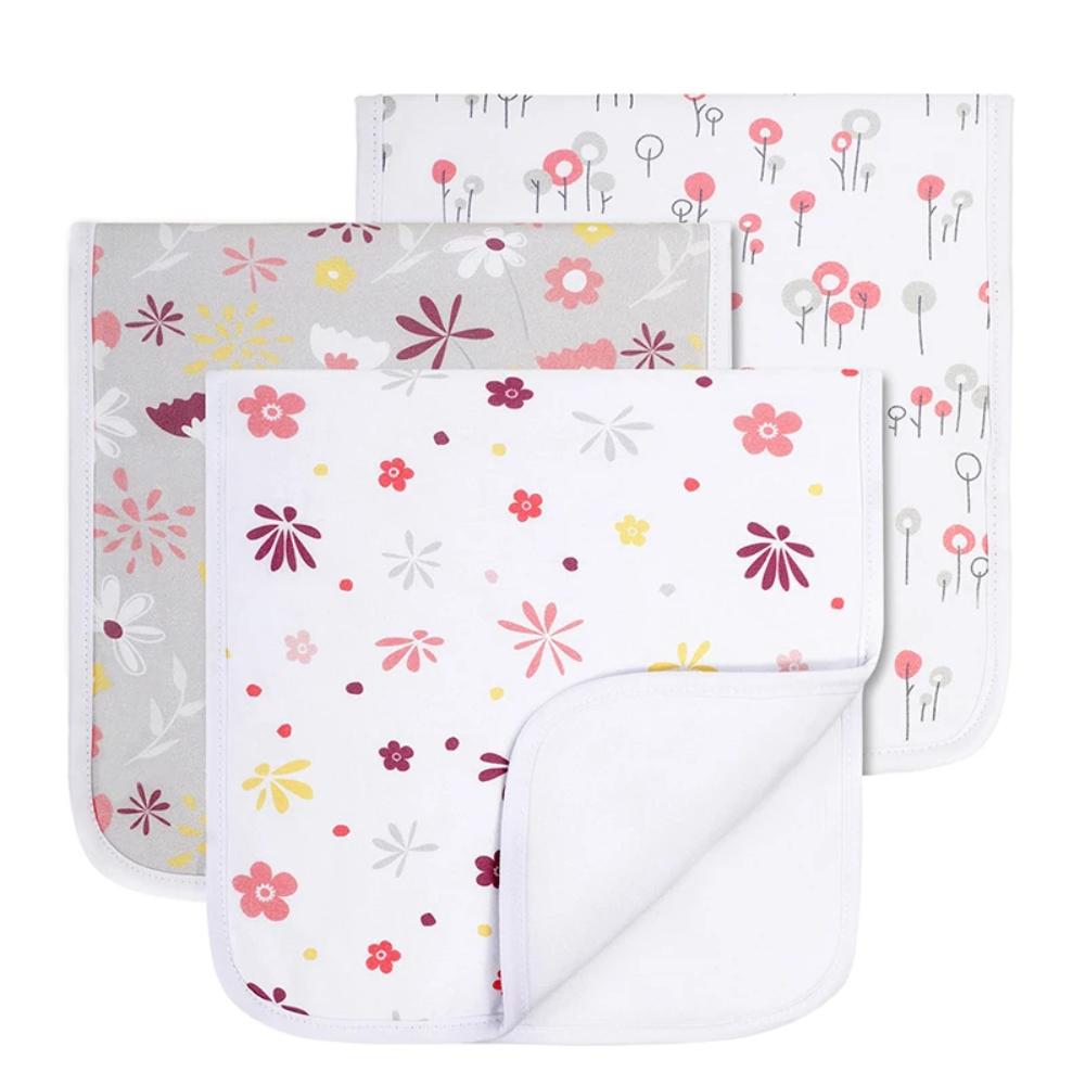 Set of Three Cotton and Fleece Triple-Layer Multi-Purpose Burp Cloths