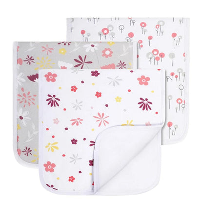 Set of Three Cotton and Fleece Triple-Layer Multi-Purpose Burp Cloths