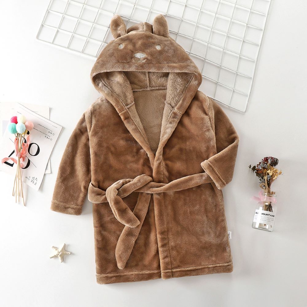 Unisex Flannel Hooded Bathrobe with Rabbit Design for Children