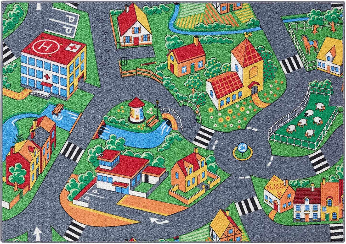 Polyamide Fiber City Map Printed Play Rug with Non-Slip Latex Backing