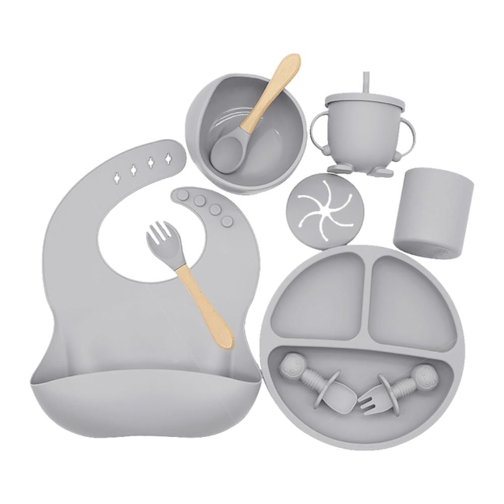 Happy Tiny Mart Silicone Tableware Set for Infant Self-Feeding Operations