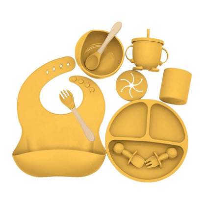 Happy Tiny Mart Silicone Tableware Set for Infant Self-Feeding Operations