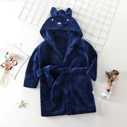 Unisex Flannel Hooded Bathrobe with Rabbit Design for Children