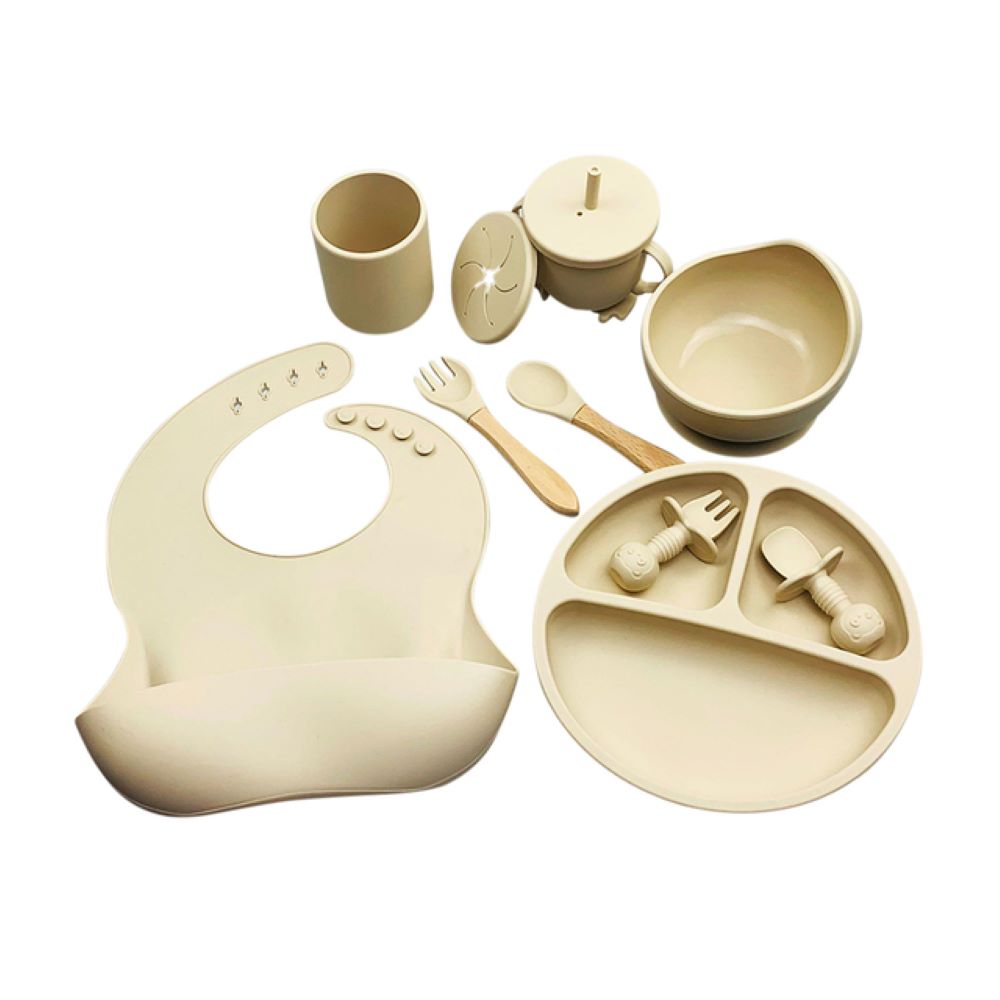 Happy Tiny Mart Silicone Tableware Set for Infant Self-Feeding Operations