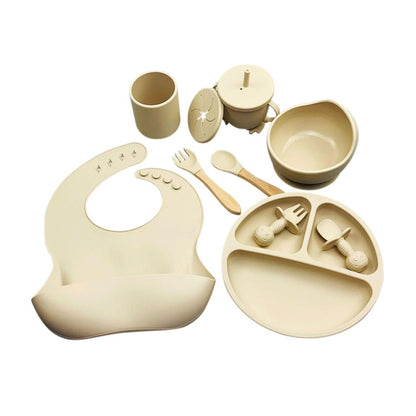 Happy Tiny Mart Silicone Tableware Set for Infant Self-Feeding Operations
