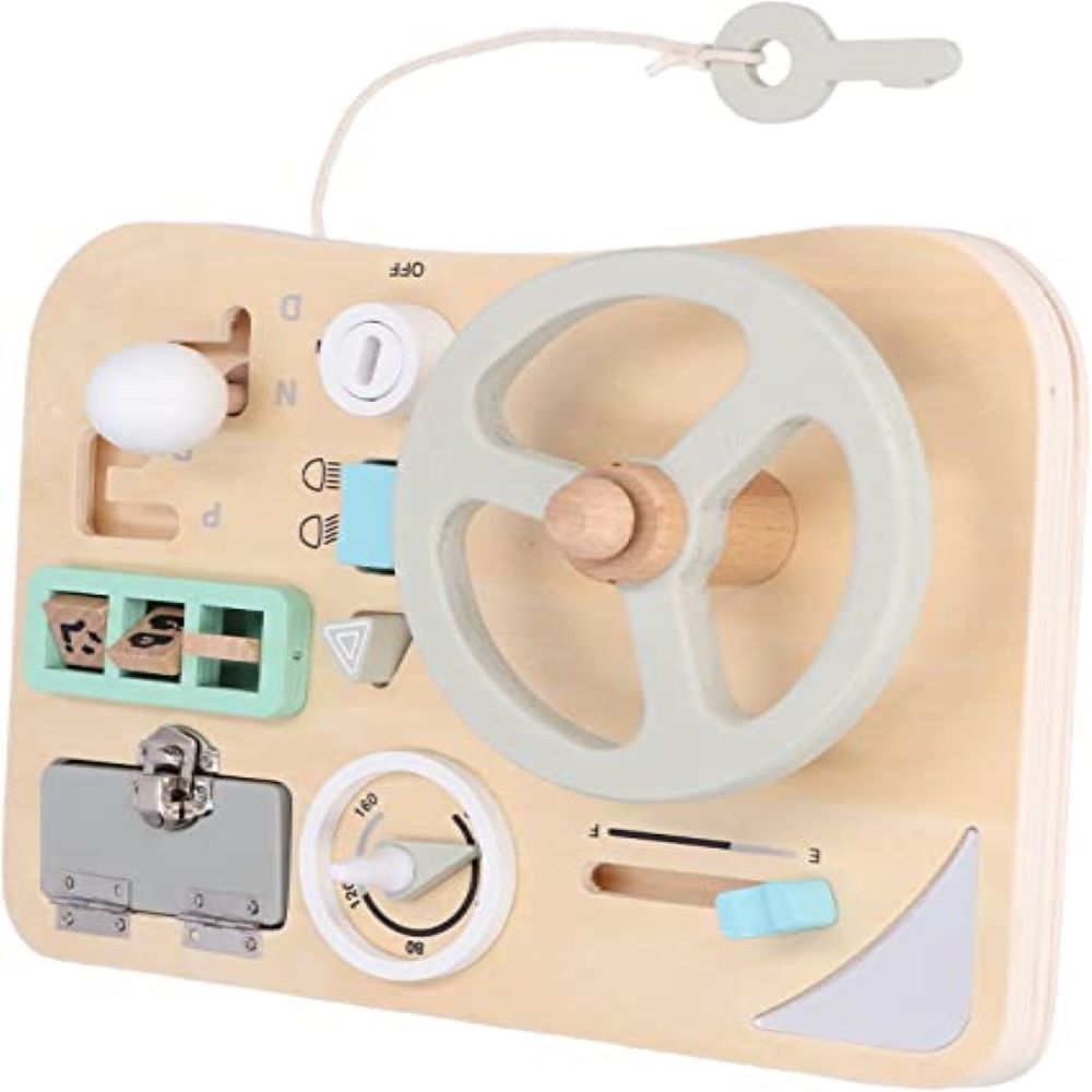 Natural Wood Automotive Dashboard Learning Board with Steering Wheel Controls