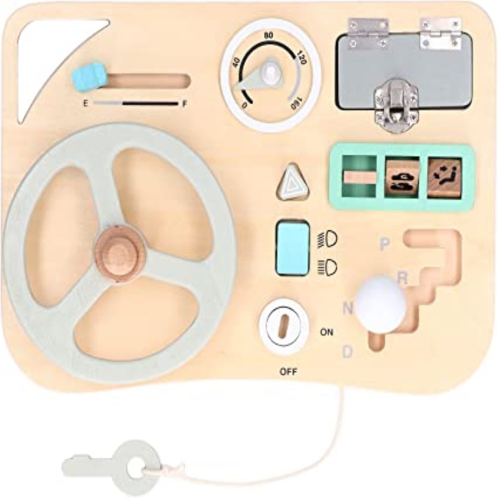 Natural Wood Automotive Dashboard Learning Board with Steering Wheel Controls