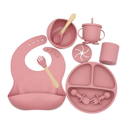 Happy Tiny Mart Silicone Tableware Set for Infant Self-Feeding Operations