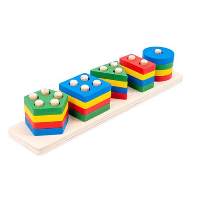 Happy Tiny Mart Wooden Geometric Sorting and Stacking Blocks for Children 1 Year Plus