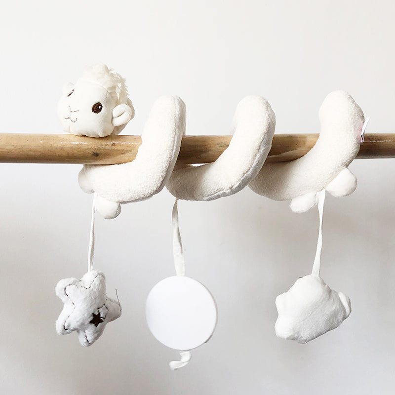 Plush Spiral Activity Toy for Stroller and Crib Rails with Mirror