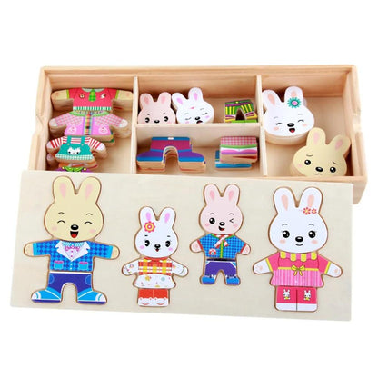 Natural Wood Animal Themed Dress-up Toy Set With Storage Container