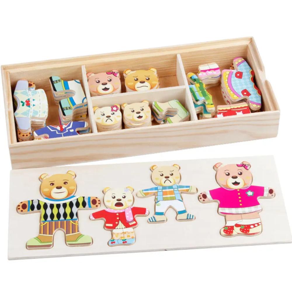 Natural Wood Animal Themed Dress-up Toy Set With Storage Container