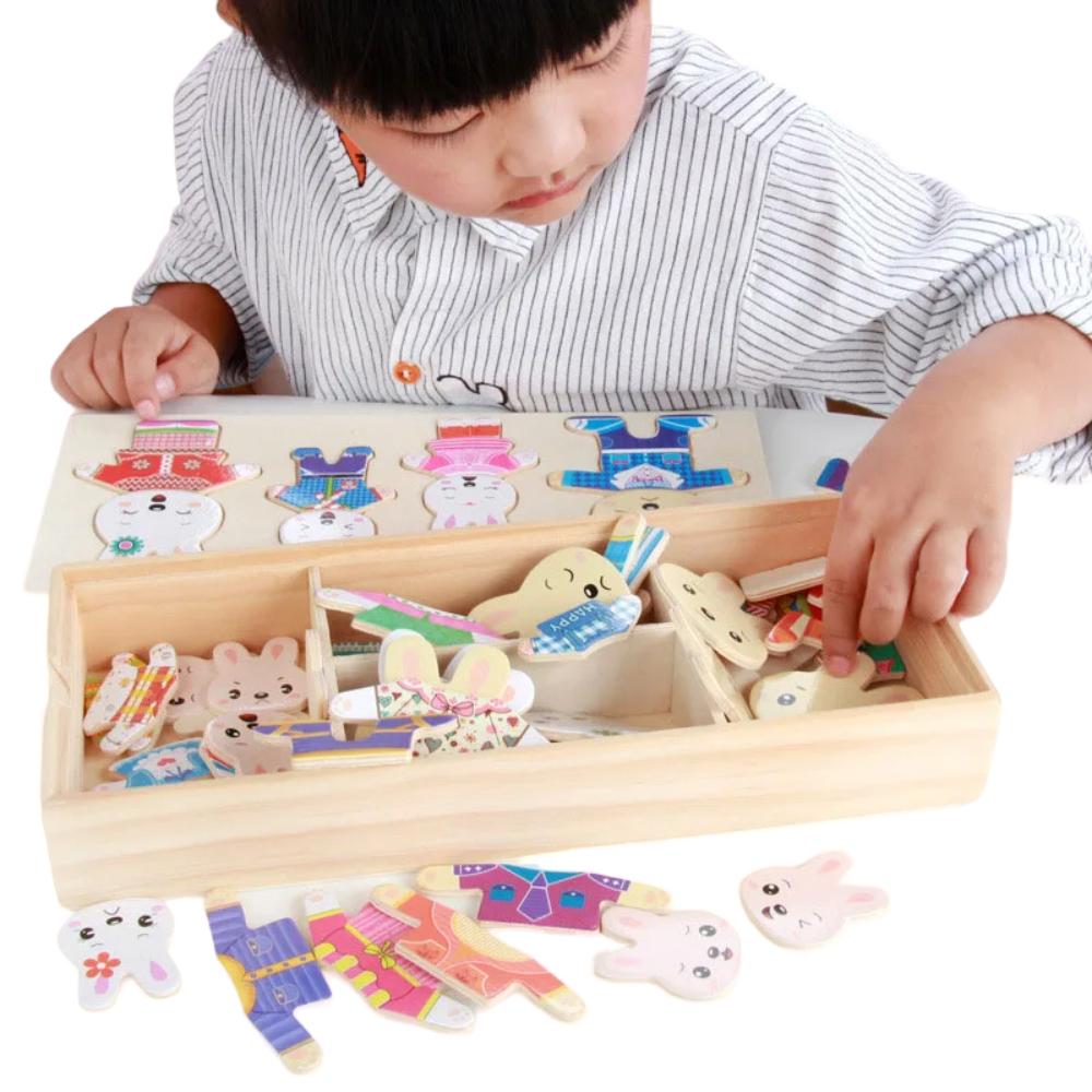 Natural Wood Animal Themed Dress-up Toy Set With Storage Container
