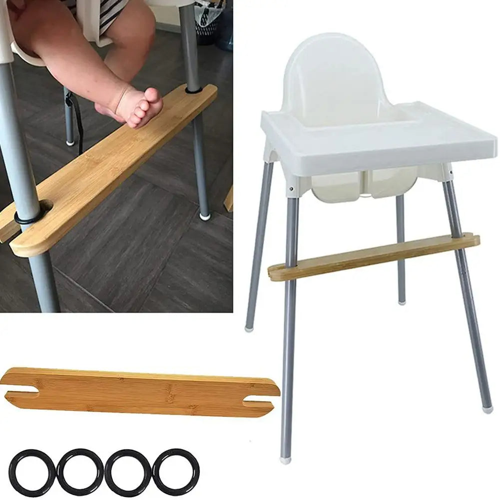 Adjustable Bamboo High Chair Footrest with Rubber Rings for Children