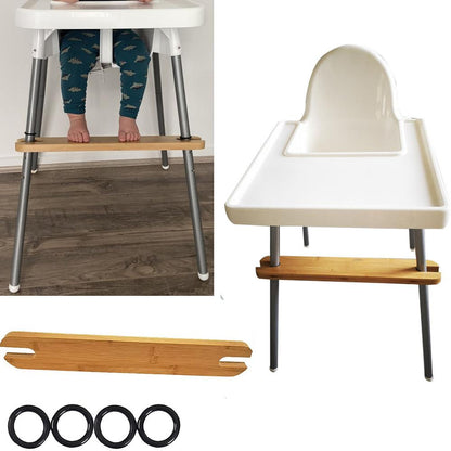 Adjustable Bamboo High Chair Footrest with Rubber Rings for Children