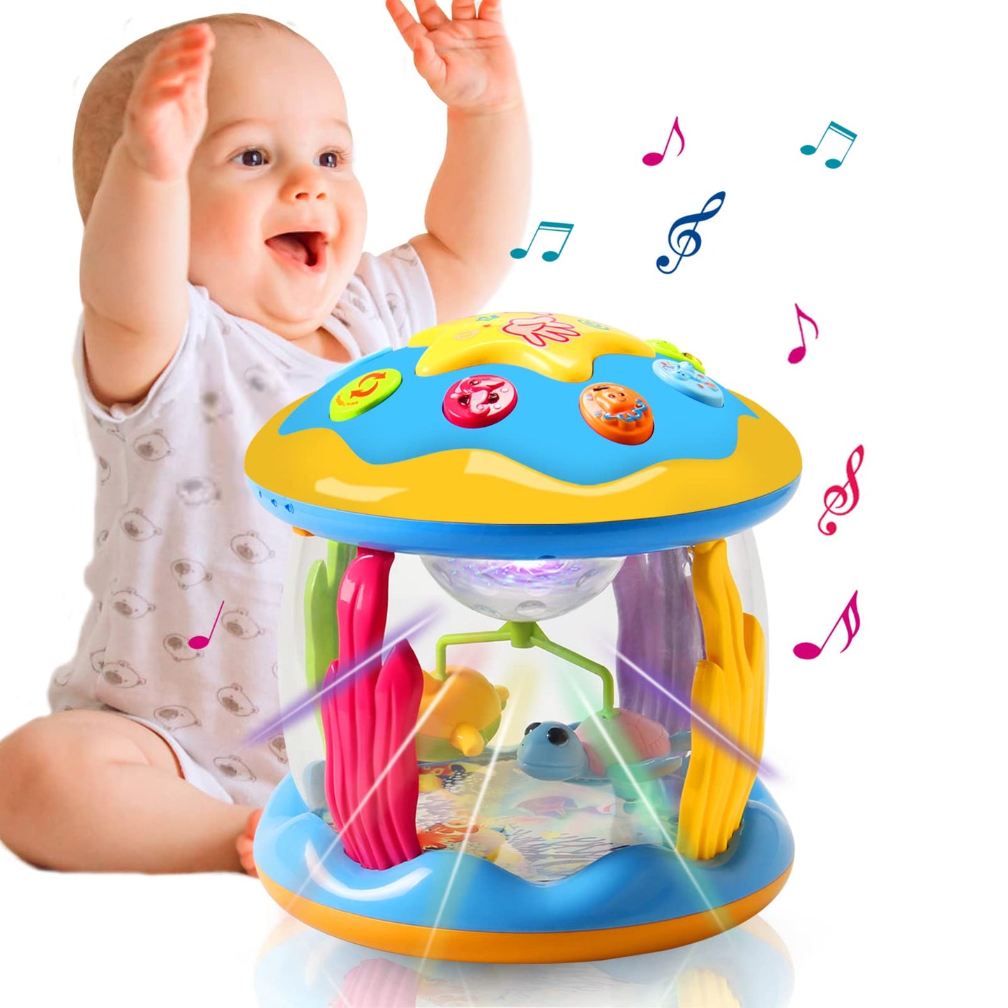 Happy Tiny Mart ABS Plastic Rotating Musical Ocean Projector Night Light
