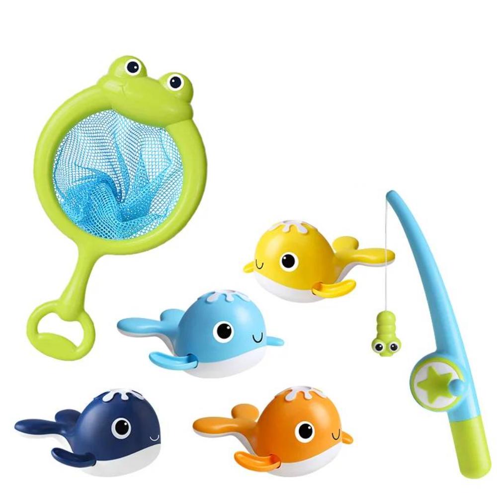 Happy Tiny Mart Reinforced ABS Magnetic Fishing Game with Wind-Up Whale Figures