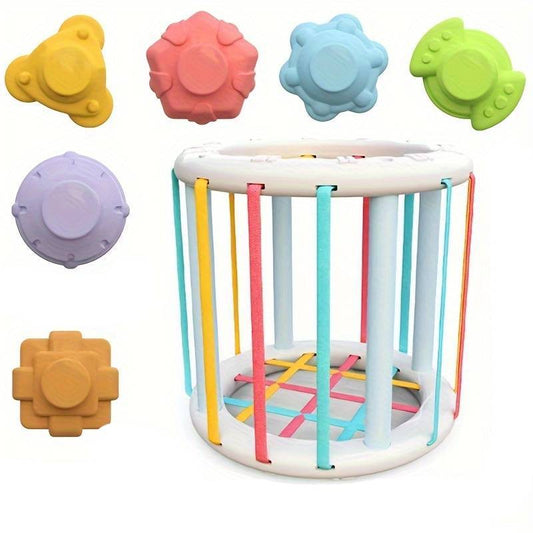 Happy Tiny Mart ABS Plastic Multi-Sensory Shape Sorting Cube with Elastic Bands