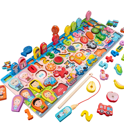 Natural Wood Geometric Shape Sorting and Color Recognition Montessori Board
