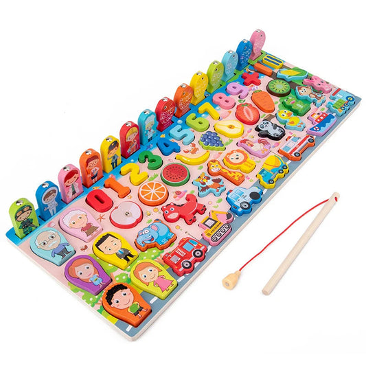Natural Wood Geometric Shape Sorting and Color Recognition Montessori Board